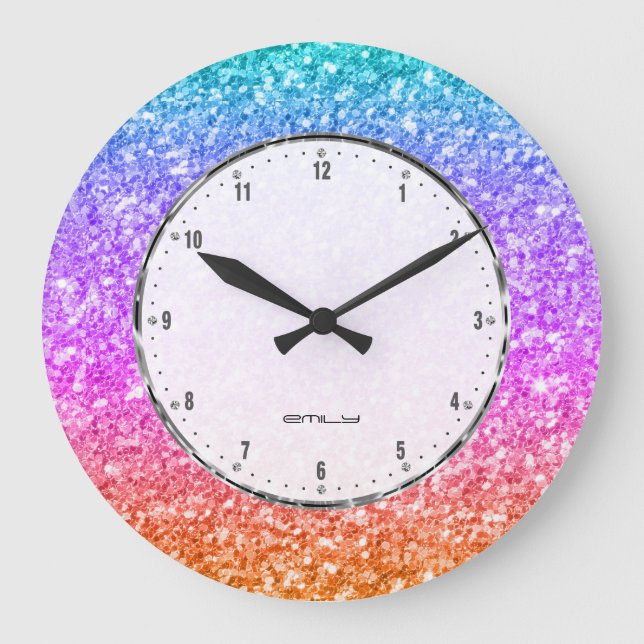 Elegant Colourful Glitter Texture Large Clock (Front)