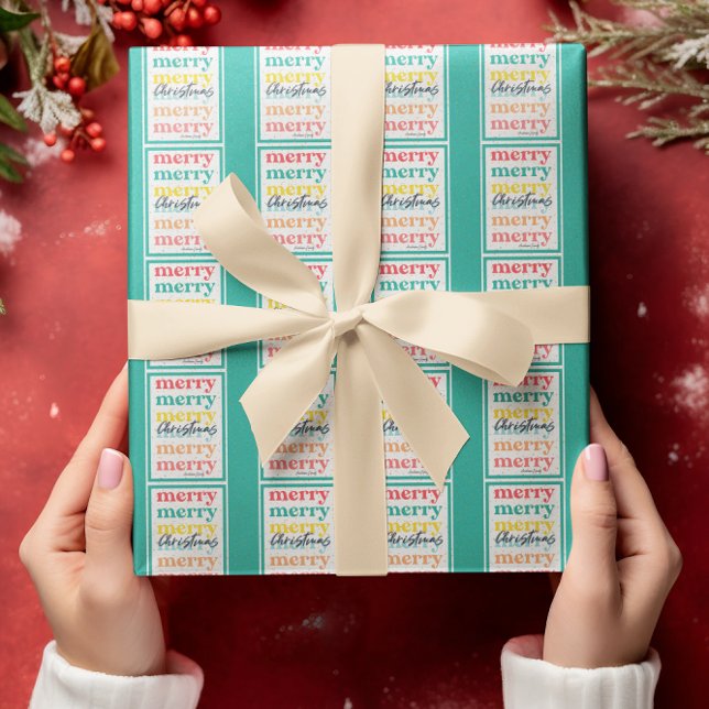 Elegant Colourful Green Gold Stars Merry Christmas Wrapping Paper (Creator Uploaded)