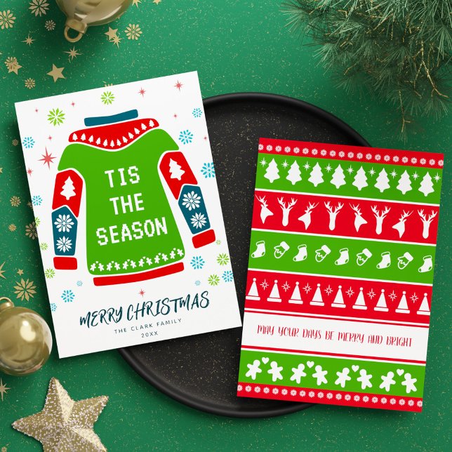Elegant Colourful Green Non Photo Christmas Sweate Holiday Card (Elegant Colorful Green Non Photo Christmas Sweater Holiday Card)