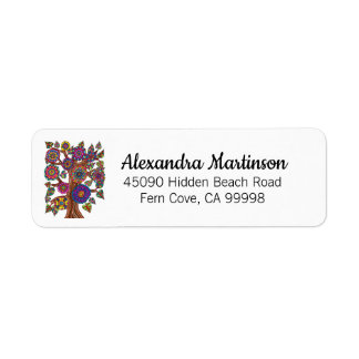Elegant Colourful Hand Drawn Tree Flowers Script Return Address Label