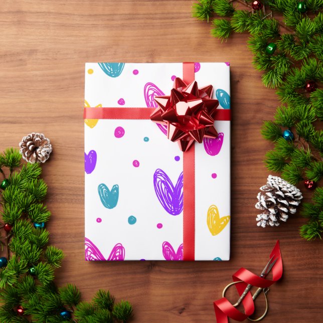 Elegant Colourful Heart Pattern Modern Wrapping Paper (Holiday Gift)