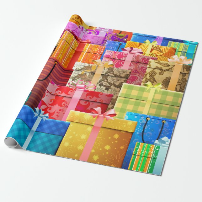 Elegant Colourful Holiday Shopping Gifts Wrapping  Paper (Unrolled)