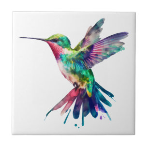 Elegant Colourful Hummingbird Watercolor Ceramic Tile