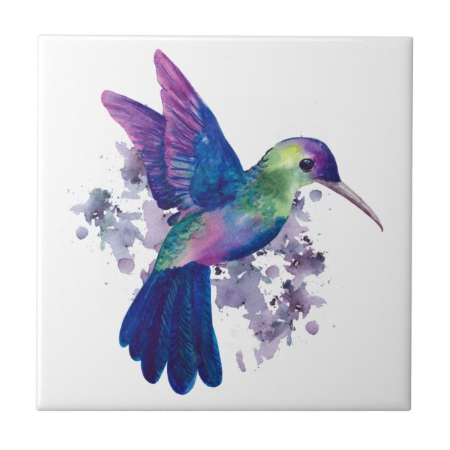 Elegant Colourful Hummingbird Watercolor Ceramic Tile (Front)