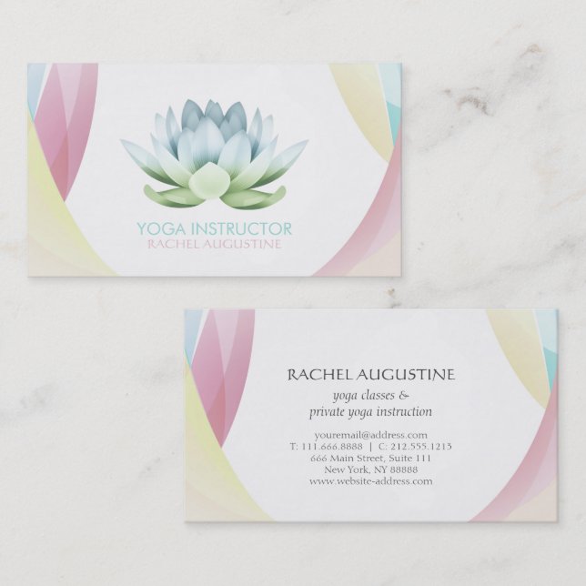 Elegant Colourful Lotus Yoga Meditation Instructor Business Card (Front/Back)