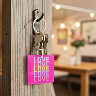Elegant Colourful "LOVE" Typography Art Key Ring