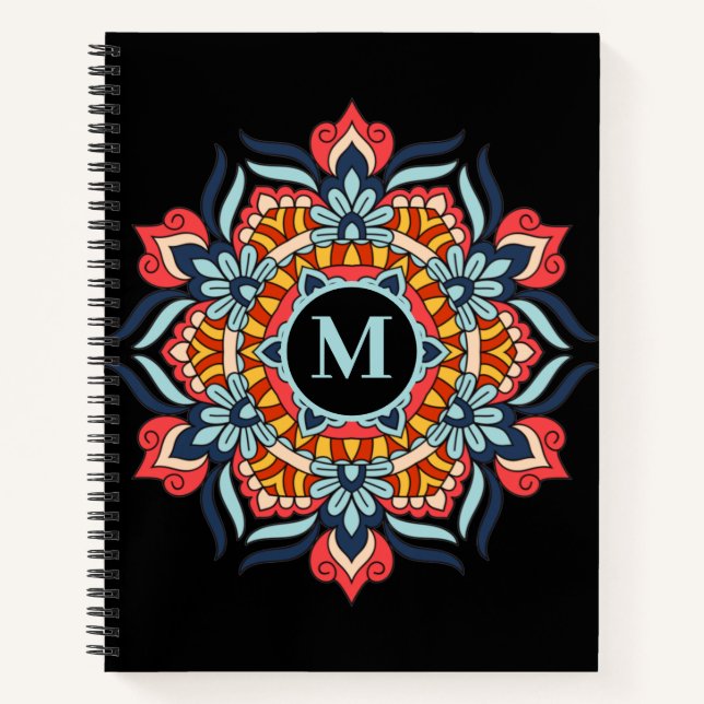 Elegant Colourful Mandala Flourish Monogram Notebook (Front)