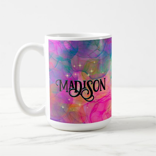 Elegant colourful marble art monogram coffee mug (Left)