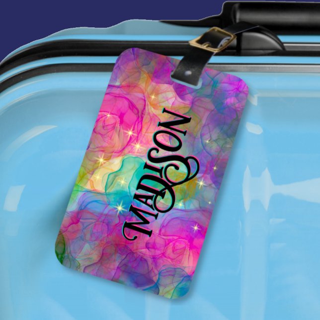 Elegant colourful marble art monogram luggage tag (Creator Uploaded)