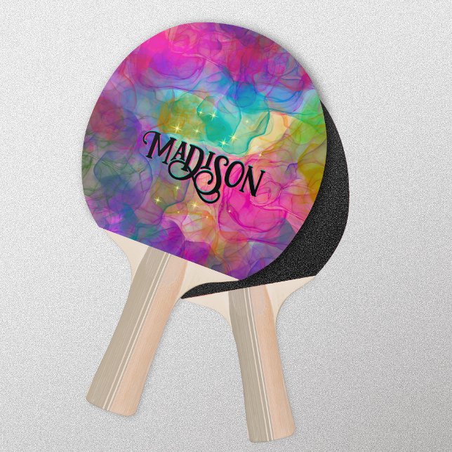 Elegant colourful marble art monogram ping pong paddle (Creator Uploaded)