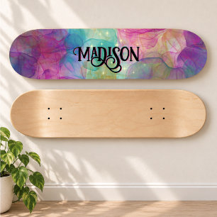 Elegant colourful marble art monogram skateboard