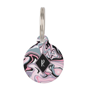 Elegant colourful marble pink purple black blue pet tag