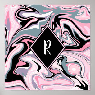 Elegant colourful marble pink purple black blue poster