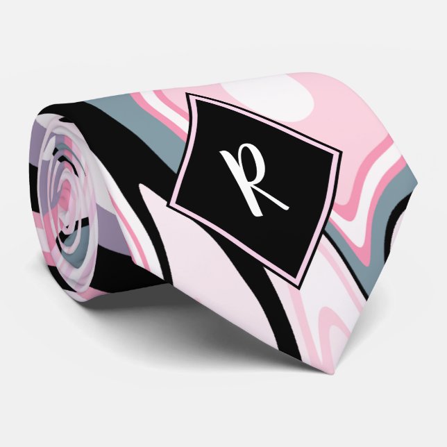 Elegant colourful marble pink purple black blue tie (Rolled)