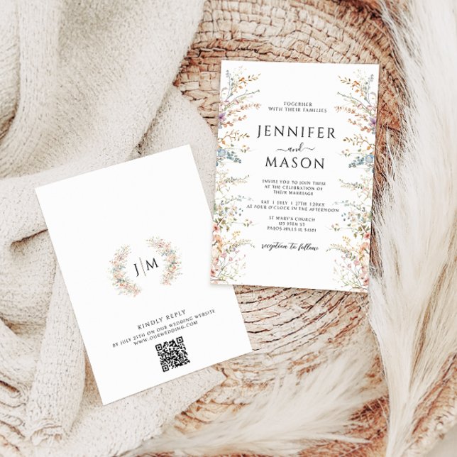 Elegant Colourful Meadow Flower Wildflower Wedding Invitation (Creator Uploaded)