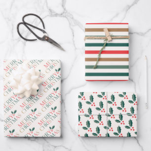Elegant Colourful Merry Christmas Greenery Leaves Wrapping Paper Sheet