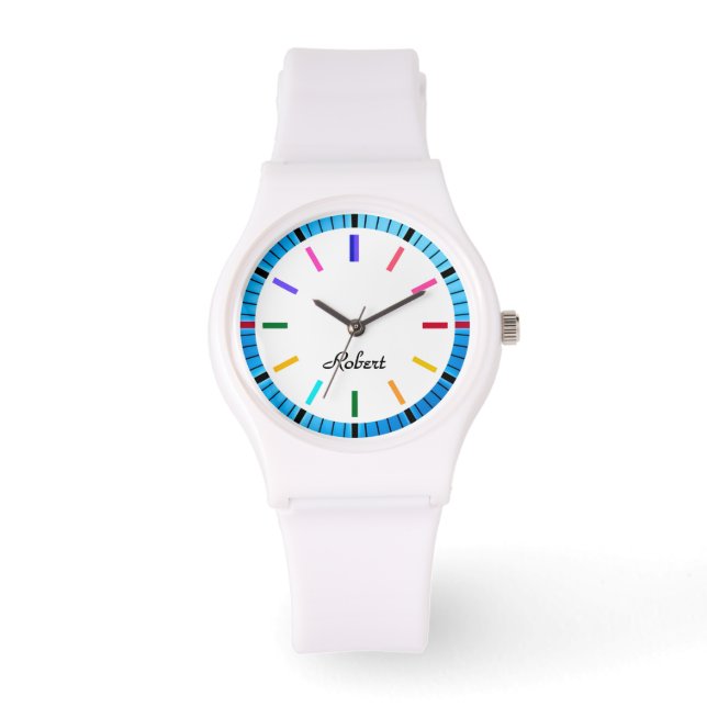 Elegant colourful modern minimalist name on face watch