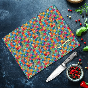 Elegant colourful mosaic stained glass cutting board
