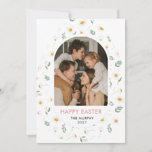 Elegant Colourful Oval Floral Easter Family Photo Holiday Card