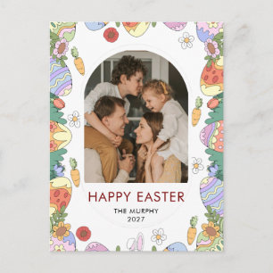 Elegant Colourful Oval Floral Easter Family Photo Holiday Postcard