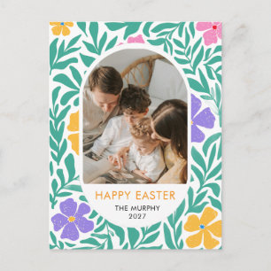 Elegant Colourful Oval Floral Easter Family Photo Holiday Postcard