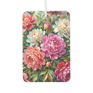 Elegant Colourful Painted Peony Flowers Car Air Freshener
