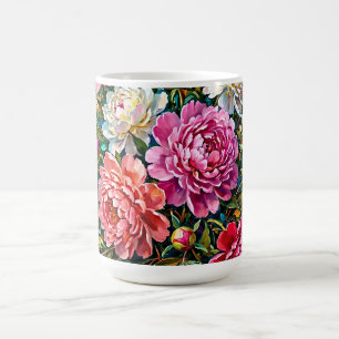 Elegant Colourful Painted Peony Flowers Coffee Mug