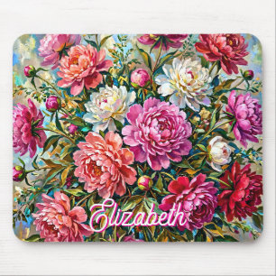 Elegant Colourful Painted Peony Flowers Mouse Pad