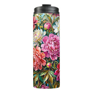 Elegant Colourful Painted Peony Flowers Thermal Tumbler