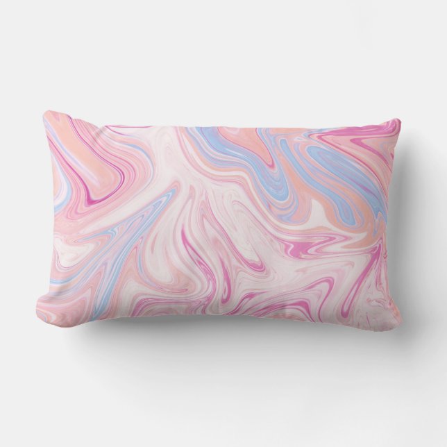 Elegant colourful pastel pink blue orange marble lumbar cushion (Front)