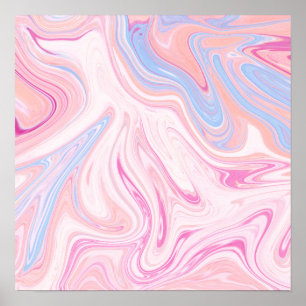 Elegant colourful pastel pink blue orange marble poster