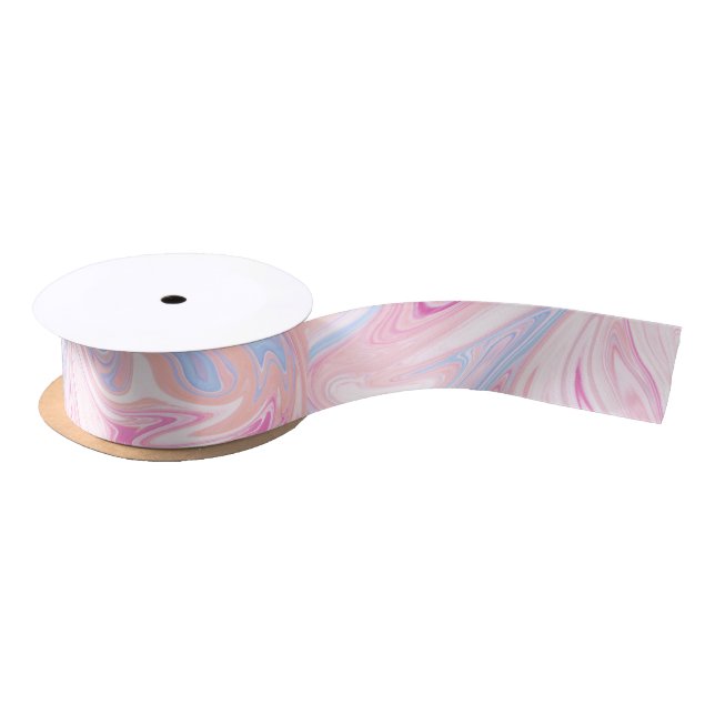 Elegant colourful pastel pink blue orange marble satin ribbon (Spool)