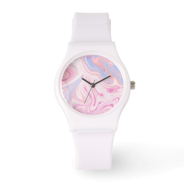 Elegant colourful pastel pink blue orange marble watch (Front)
