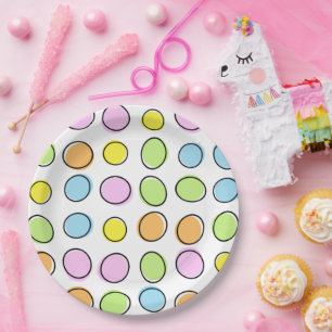 Elegant Colourful Pastel Retro Ovals Pattern Paper Plate