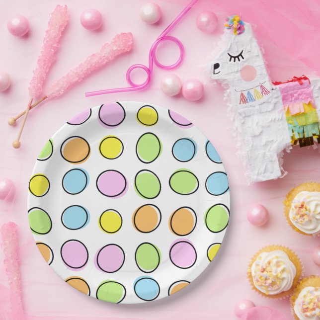 Elegant Colourful Pastel Retro Ovals Pattern Paper Plate (Party)