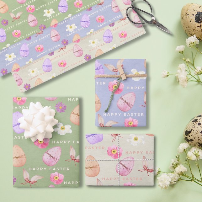 Elegant Colourful Pastel Wildflowers Happy Easter  Wrapping Paper Sheet (Creator Uploaded)