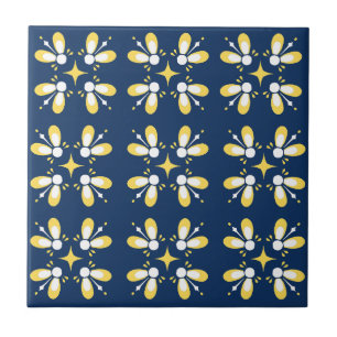 Elegant colourful pattern l Navy blue and yellow Ceramic Tile