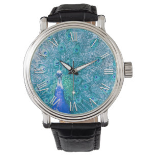 Elegant Colourful Peacock Artwork   Men's Watch
