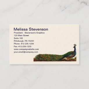 Elegant Colourful Peacock Vintage Business Card