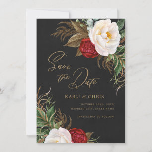 Elegant Colourful Peonies Black Gold Save The Date