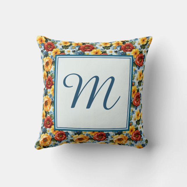 Elegant Colourful Personalised Modern Floral Chic Cushion (Back)