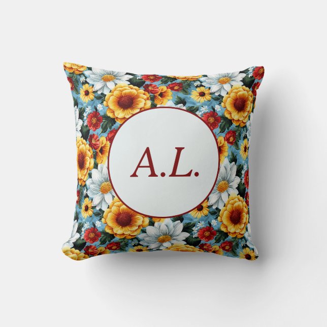 Elegant Colourful Personalised Modern Floral Chic Cushion (Front)