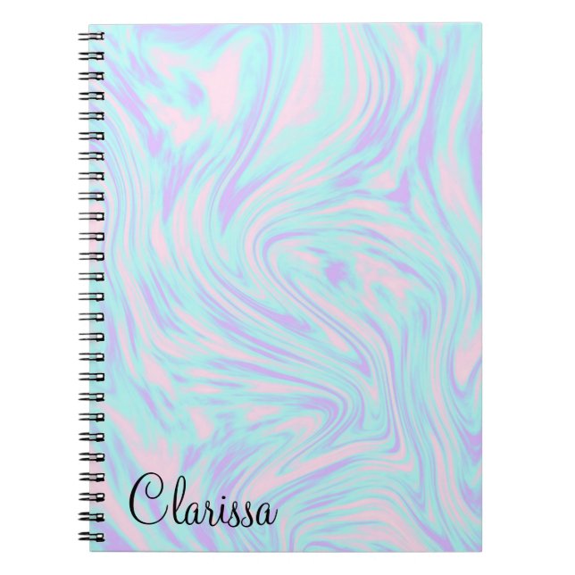elegant colourful pink blue purple white marble notebook (Front)