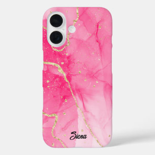 Elegant Colourful, Pink, Purple Marbled Custom Nam iPhone 16 Case
