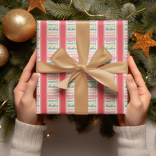 Elegant Colourful Red Gold Stars Merry Christmas Wrapping Paper (Creator Uploaded)