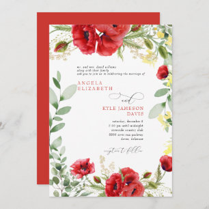 Elegant Colourful Red Poppies Wedding  Invitation