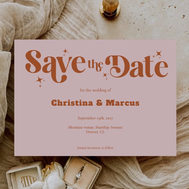 Elegant Colourful Retro Script 2 Photo Wedding Save The Date (Creator Uploaded)