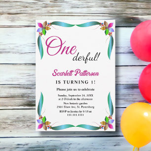 Elegant Colourful Rose Shiny Floral 1st Birthday Invitation