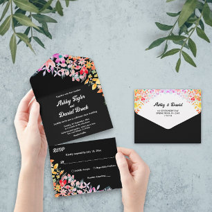 Elegant Colourful Roses Botanical Floral Wedding All In One Invitation