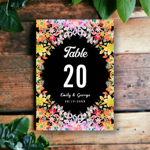 Elegant Colourful Roses Botanical Floral Wedding Table Number